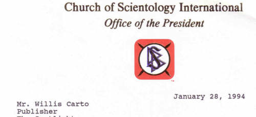 photo of scientology letterhead, to Willis Carto