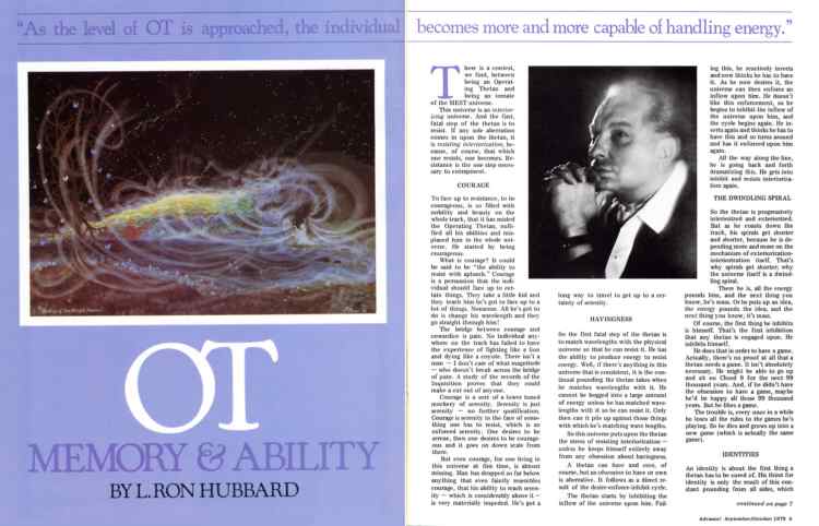 A photograph of Scientology's magazine, Issue #60 of AOLA's ADVANCE magazine containing an article by L Ron Hubbard and using one of ex-scientologist OT8 Michael Pattinson's paintings. More of Michael's paintings are on his story pages.