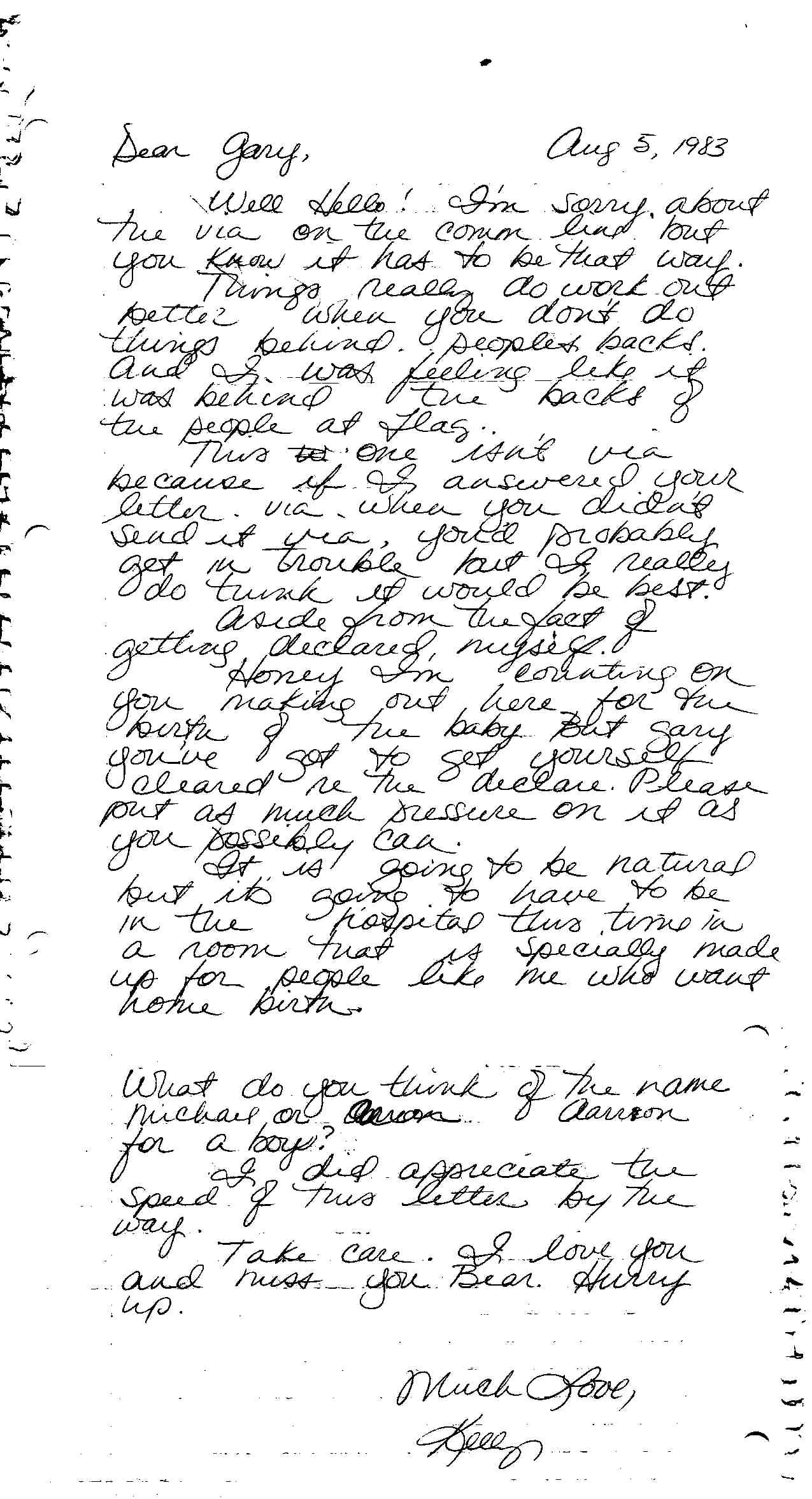 Kelly Weber's 2nd letter to Gary Weber - August 5th 1983