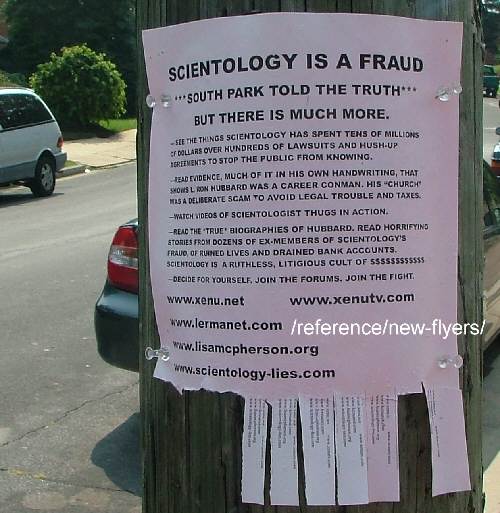 print this scientology flyer and keep them in your glove box of your car with some push pins