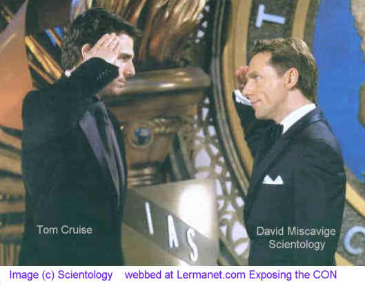 Image of Tom Cruise saluting scientology's 'leader' David Miscavige at a IAS (International Association of Scientologists) love-fest