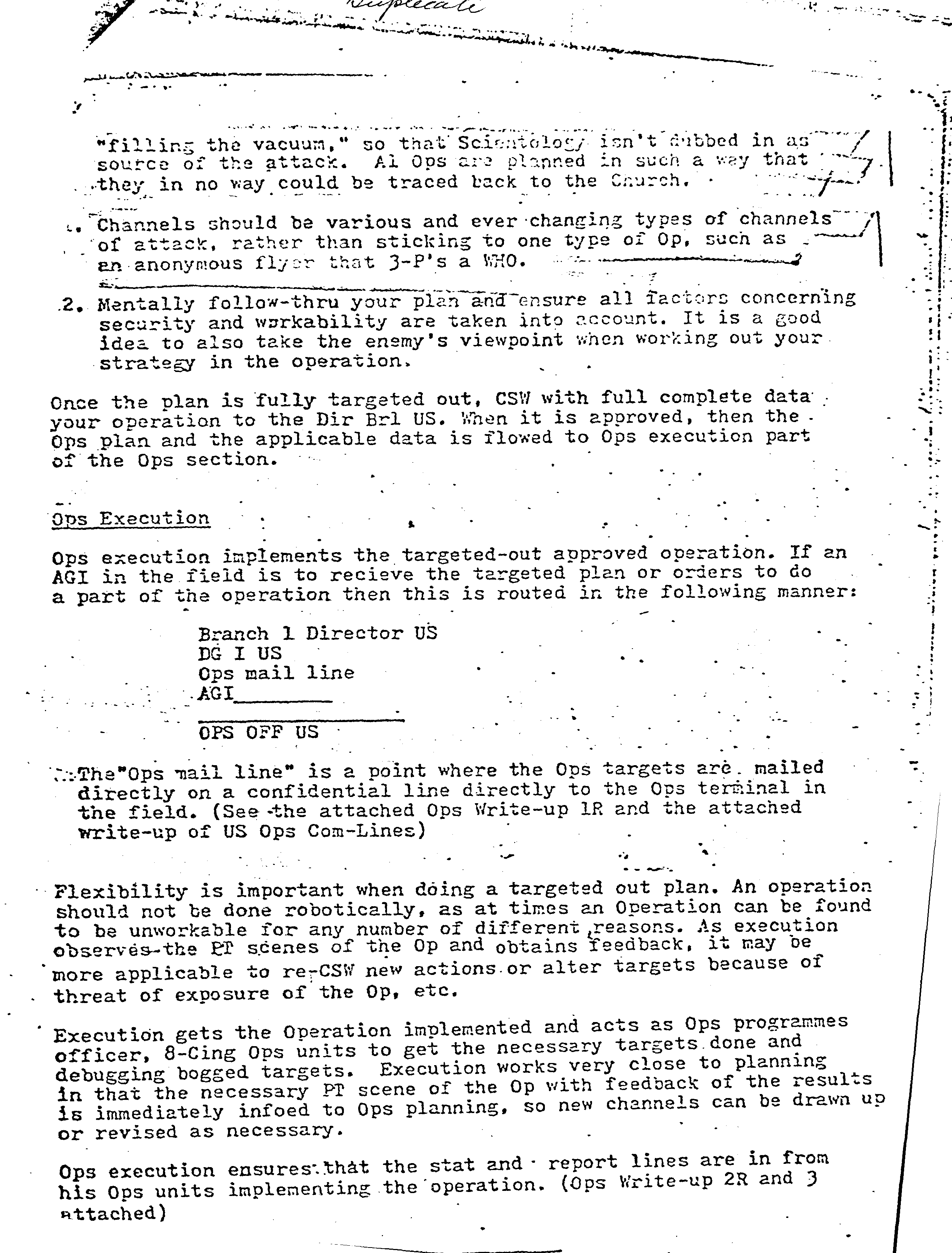 page one of a page from scientology's 1977 detailing how to run covert operations