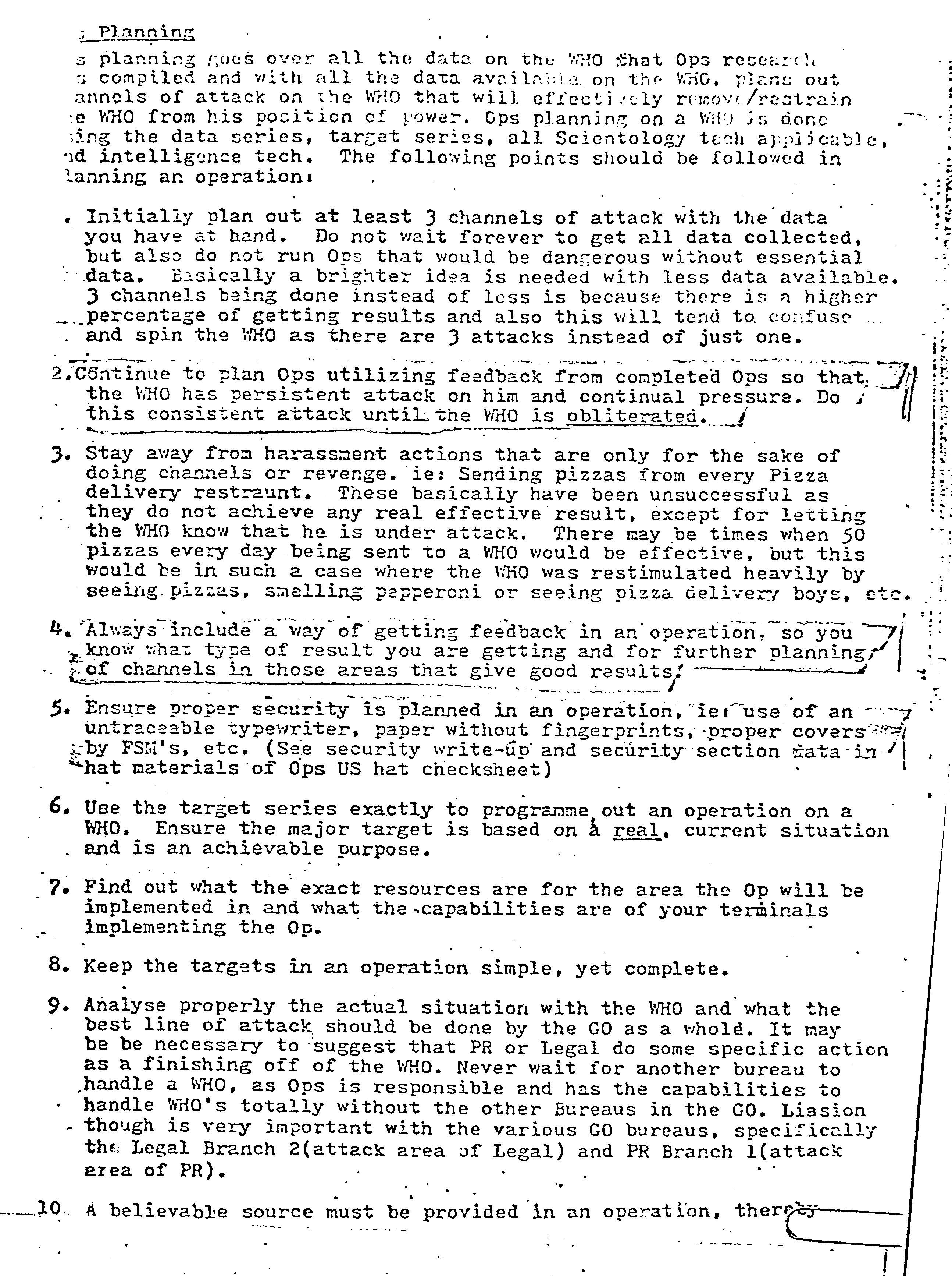 page two of a page from scientology's 1977 detailing how to run covert operations